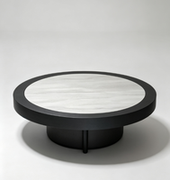 Table basse ronde en panneau de qualité E1, base cylindrique complète, OEM ODM personnalisé pour la vente en gros, mobilier résidentiel et contractuel