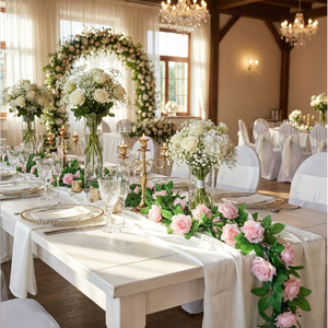 Guirlandes de roses artificielles 9 roses claires en polyester pour décoration de mariage, arche, sol, mur, plafond, suspension et usage général - Product Image 4