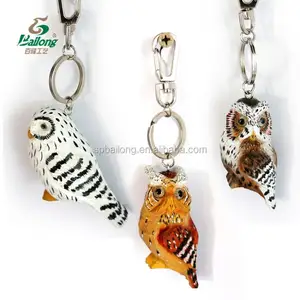 Handmade wood carving crafts gifts and promotion wood owl animal keychain key holder