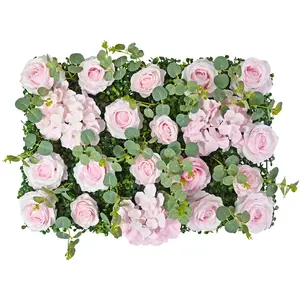 합리적인 가격 부르고뉴 실크 모란 장미 대량 혼합 식물 잎 인공 꽃 벽 결혼식 무대 장식