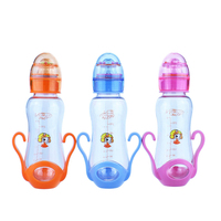 Bouteilles de lait pour bébé avec base, en silicone anti-coliques, avec impression de dessin animé personnalisée, logo personnalisé
