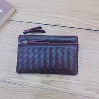Dompet Wanita Kulit Asli Berkualitas Tinggi, Tas Kartu Retro Anyaman, Dompet Koin Modis Kapasitas Besar, Dompet Desainer Kustom