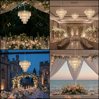 Nouveau Lustre Suspendu Européen en Fer Forgé Électroplaqué à 3 Têtes avec Rideau de Perles de Cristal Glacées pour Décoration de Plafond de Mariage
