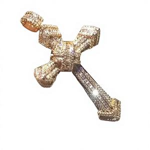 Women's 3Ct Round Cut Real Moissanite <b>Cross</b> Charm <b>Pendant</b> Sterling <b>Silver</b> 14K Yellow Gold Plated - Product Image 1