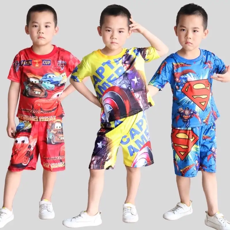 2023 kids pajamas Spiderman Short-Sleeved Clothes Cartoon Clothing Mickey Car Children's Shorts Kids Pajamas Casual 2-8Y