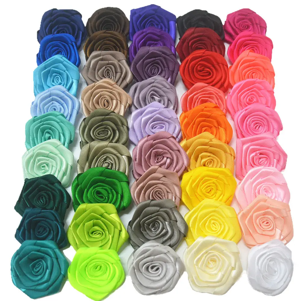 4.5cm fiore di rosa Mini nastro di raso nastro arrotolato di raso per bambini fiori di rosa rosette in tessuto fiore accessori per capelli CH401