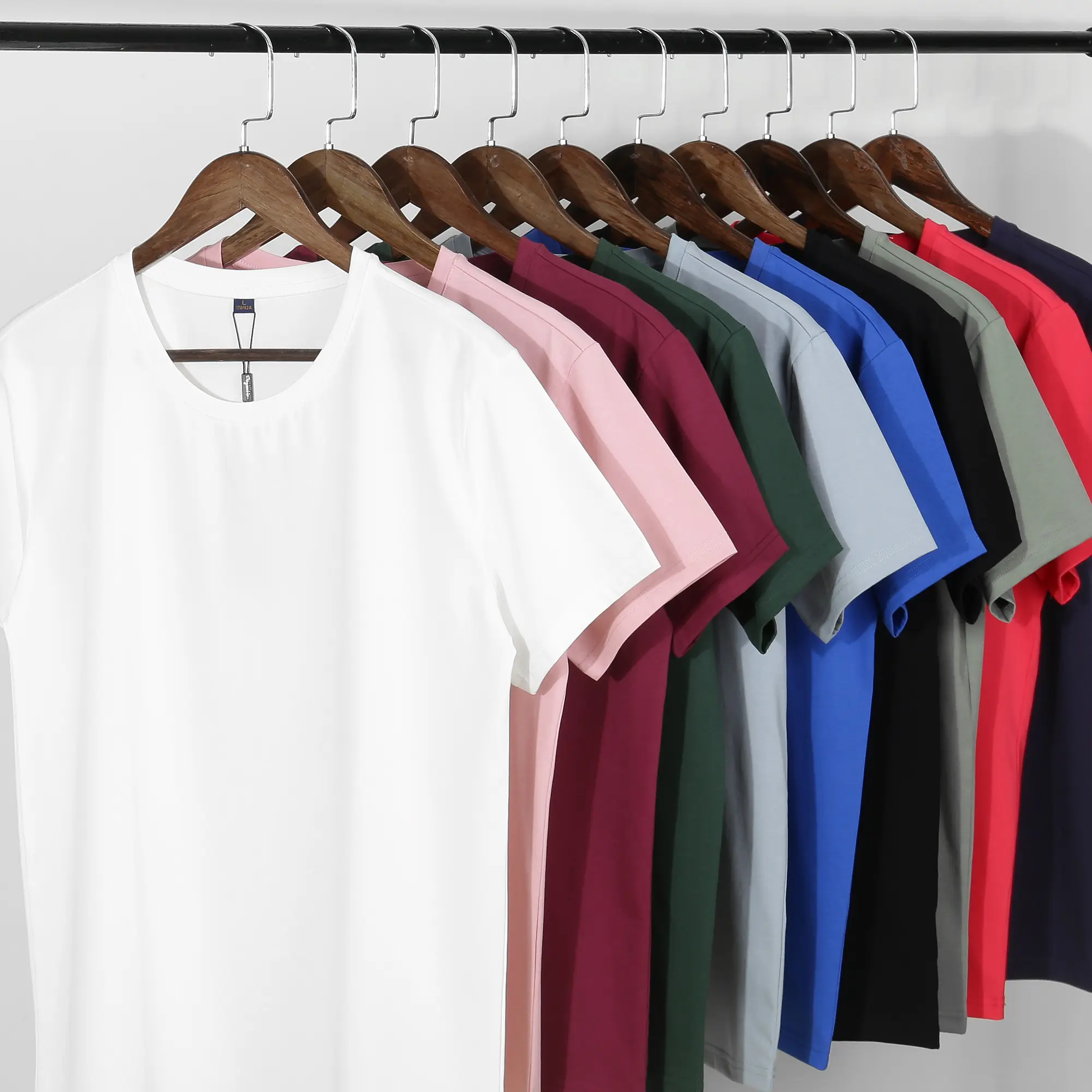 Camiseta masculina de algodão mercerizado com gola redonda anti-pilling, camiseta uniforme casual com logotipo personalizado, cor lisa e em branco, atacado