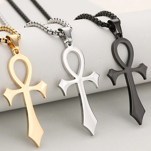 Petit collier pendentif croix Ankh égyptienne ancienne en acier inoxydable, style rétro, argent, or, noir, amulette porte-bonheur de prière catholique, bijou - Product Image 4
