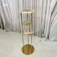 LEDA Support de fleurs en métal doré pour table de mariage, double couche, cercle en acrylique transparent, support de centre de table lumineux à LED pour mariage