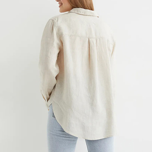 <span class=keywords><strong>Camicia</strong></span> di <span class=keywords><strong>lino</strong></span> leggero traspirante di alta qualità da <span class=keywords><strong>donna</strong></span> Casual <span class=keywords><strong>Beige</strong></span> bianco manica lunga lusso <span class=keywords><strong>camicia</strong></span> di <span class=keywords><strong>lino</strong></span> abbottonata - Product Image 3