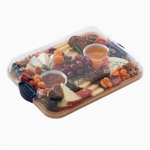 Bandeja de servir de bambú con tapa transparente, tabla de cortar multifuncional para alimentos, frutas y postres, uso doméstico - Product Image 3