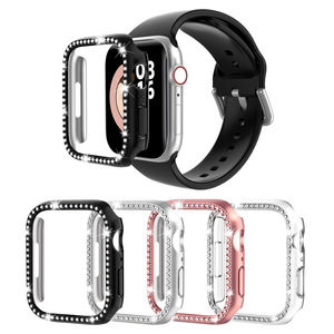 Funda de reloj de diamante de una sola fila + película protectora de pantalla de vidrio templado para <span class=keywords><strong>Apple</strong></span> Iwatch 7 6 5 4 3 SE 41 45 40 44 38 42mm - Product Image 5