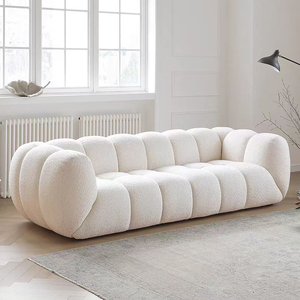 Cremefarbenes Lammkaschmir-Sofa für Wohn- und Schlafzimmer. Ein Marshmallow-ähnliches Stoffsofa. - Product Image 3