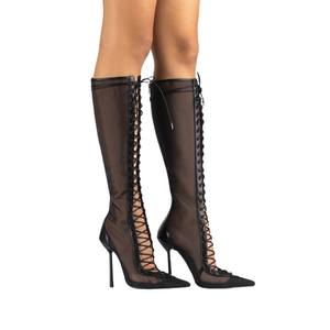 Nuovi Stivali <span class=keywords><strong>Donna</strong></span> Sexy al Ginocchio per la Primavera Estate 2025, in Pizzo e Rete Corta, Stivali Freschi con Cerniera Laterale, Tacco Alto Snellente da Cerimonia - Product Image 2