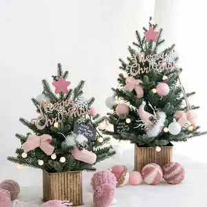 Hot Selling Merry Christmas PVC Artificial Pink Christmas Tree for Desktop Scene Layout Decoration