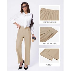 FOXA Womens Wide Leg Palazzo <b>Pants</b> High Waist Loose Fit With Pockets Breathable Crepe Fabric <b>Summer</b> Beach Business Casual - Product Image 5