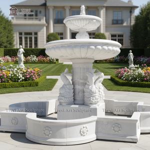 Fuente de Estanque de Mármol Tallada de Estilo Único TREVI con Estatua de Peces para Exteriores de Villa - Product Image 2