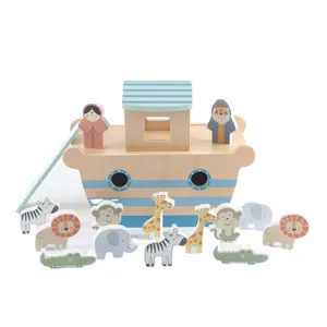 新しいデザインふり遊び学習教育玩具動物の形の木製ブロック子供のためのノアの箱舟のおもちゃ