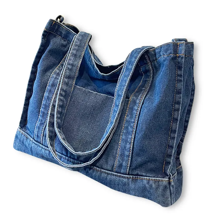 شعار مخصص صديقة للبيئة معاد تدويرها أزياء المرأة قماش الكتف الدنيم حمل حقيبة