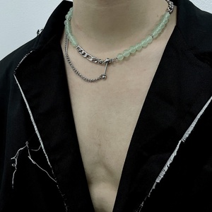 VAF 51.5CM Chuỗi Hạt Ngọc Lục Bảo Tự Thiết Kế Chuỗi Vòng Cổ Nam Bằng Thép Không Gỉ Với Chuỗi Figaro - Product Image 6