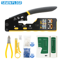 Kit d'outils réseau 8-en-1 : Pince à sertir, testeur 8P/6P, coupe-fil, lames, connecteur Cat6, capuchon RJ45, équipement de sertissage de fibre optique