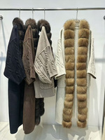 Janveny 2026 Manteau long en laine mélangée de luxe pour femme avec col en vraie fourrure de renard, chaud et ample, en cachemire et fourrure