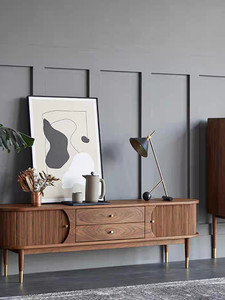 Meuble TV Chuangchen en bois massif style américain, couleur noyer noir, vintage, simple, moderne, luxe léger, porte accordéon, pour salon - Product Image 6