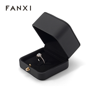 FANXI Luxury PU Leather Jewelry <b>Box</b> with <b>Black</b> Microfiber Lining Portable Square Organizer for Rings - Product Image 1