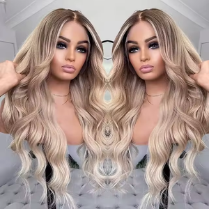 Wig Rambut Asli Eropa Transparan Hd Lace Frontal PrePlucked Cuticle Aligned <span class=keywords><strong>Ash</strong></span> Blonde Highlight # 60 Wig Rambut Depan Berwarna Lace - Product Image 6