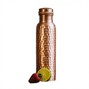 Bouteille d'eau en cuivre pur, finition martelée, couvercle à vis, réutilisable, style vintage, pour adultes, randonnée, camping - Product Image 1