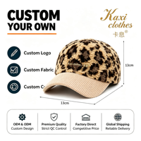 Topi Bisbol Retro Motif Leopard Kustom Berlapis Sherpa dengan Pinggiran Corduroy dan Kancing Snapback Unisex untuk Santai, Aktivitas Luar Ruangan, dan Perjalanan