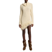 Vente en gros d'hiver personnalisé élégant col roulé frange gland moulante mini tricots gaufré coton biologique tricot robe pull pour femmes