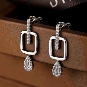 Dylam Trending 925 Sterling <b>Silver</b> Teardrop Dangle Post Diamond Square <b>Huggie</b> Baguette 5A Cubic Zircon Stud Earrings - Product Image 5