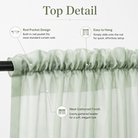 Rideaux de porte en voile vert sauge 60x36 pouces, à fente supérieure, super doux, voile court, filtrant la lumière, protection de l'intimité, 2 panneaux, style français
