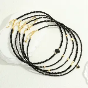 Ultra Fine Sparkling Black Stone Beaded Necklace For Women Love Oil Drop Pendant Chocker