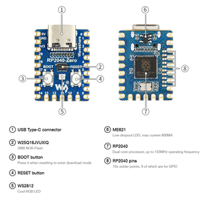 RP2040-Zero Controller 2040 para aspberry i icicrocontroller evelCevelevelevopment oodule UAL-Core ortex 0 0 + rocessor 2 MFlash Lash - Product Image 2