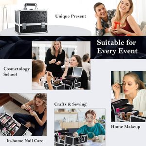 Estuche de Maquillaje con Espejo, Caja de Almacenamiento de Cosméticos Grande de 11.8 Pulgadas con Cierre, Personalizable OEM/ODM, Resistente al Polvo, Capacidad de 15L - Product Image 5