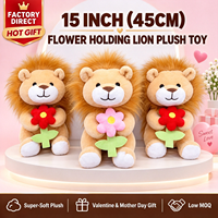 Boneka Singa Bunga Lembut 15 Inch, Mainan Hewan Isi Dakron, Memegang Buket, Hadiah Mesin Arcade Pusat Perbelanjaan, Stok Langsung Pabrik