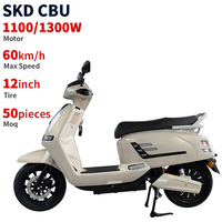Scooter électrique rétro chinois CKD SKD 12 pouces 1100/1300W 60 km/h, alimenté par batterie, à vendre
