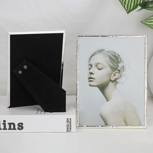 Metal Picture <strong>Frame</strong> with Bamboo <strong>Design</strong> Real Glass Photo <strong>Frames</strong> <strong>Wall</strong> Hanging or Tabletop Display - Product Image 3
