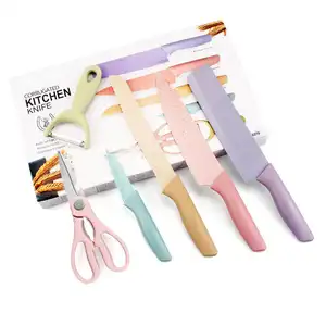 Venta caliente Accesorios de cocina Juegos de cocina Cuchillos Kit de 6 piezas Cuchillo de paja de trigo Tijera Pelador Juego de cuchillos