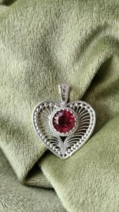 Colgante de corazón de turmalina rosa, regalo de joyería curativa de Plata de Ley 925 para ella - Product Image 6