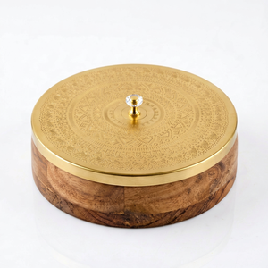 Boîte à épices Masala Dabba avec base en bois, récipient de rangement pour épices indiennes, organisateur de cuisine avec compartiments - Product Image 1