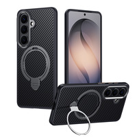 Étui pour Samsung S26 avec support rotatif invisible à 360 degrés, texture fibre de carbone, antidérapant, compatible S26 Ultra