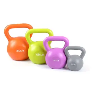 Kettlebell Logo Kustom Plastik Wanita, Peralatan Kebugaran Desain Profesional Warna PE Gym Rumah Pasir