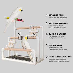 Çok Fonksiyonlu Üç Katlı Büyük Papağan <span class=keywords><strong>Stand</strong></span>ı, Papağan Oyuncakları, Yemlikler ve Kuş Salıncakları İçerir, <span class=keywords><strong>PVC</strong></span> Papağan Tünek <span class=keywords><strong>Stand</strong></span>ı - Product Image 3