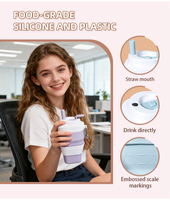 Mug à café pliable de 16 oz, facile à transporter, utilisation en extérieur, sans lave-vaisselle, tasse à café en silicone de qualité alimentaire avec couvercle en PP