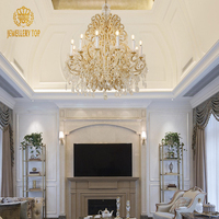 Jewellerytop Villa Hotel Lobby Banquet Hall Lampes suspendues en laiton de luxe Lustre en cristal de Maria Theresa avec grosses perles personnalisées