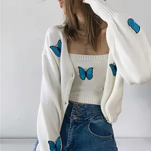 YT Customize Knitted Sweater Cardigan Knit Womens Sweater Knitted Sweater Crop Cardigan For Woman