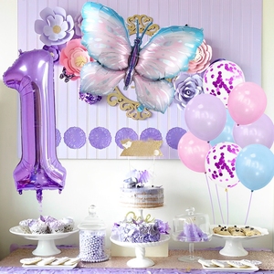 Set di palloncini in lattice di 11 pezzi con lamina di farfalla viola per bambine <span class=keywords><strong>2</strong></span> ° 1 ° numero palloncini in lamina per <span class=keywords><strong>buon</strong></span> <span class=keywords><strong>compleanno</strong></span> decorazioni - Product Image 2